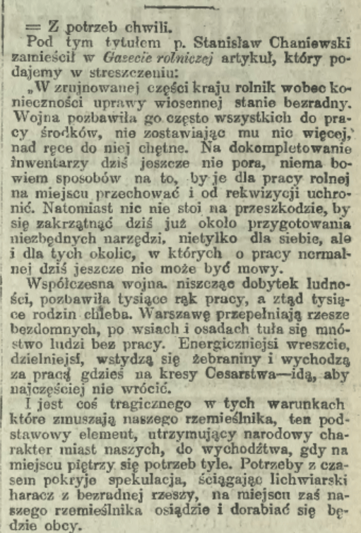 ocena sytuacji w 1915 r. - Chaniewski
